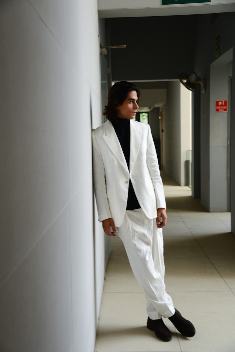 Oyster White Linen Blend Suit